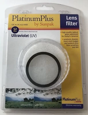 Platinum Plus by sunpak 52mm ultraviolet lens filter NEW IN PACKAGE  L1 - Image 1 of 2