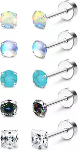 MILACOLATO 5Pairs G23 Titanium Flat Back Earrings Surgical Stainless Steel Stud - Picture 1 of 12