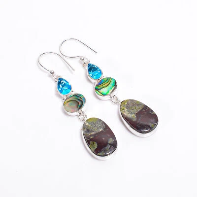 Pendientes colgantes de joyería de moda con piedras preciosas de jaspe de dragón 2,6" ARE361 Foto 1 de 3