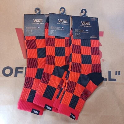 3 pares de calcetines Vans Crew para mujer 6,5-10 negros/rojos a cuadros VN0AR2QYHU Foto 1 de 4