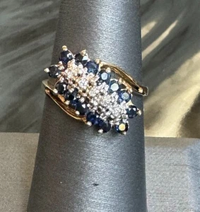 YELLOW GOLD DARK BLUE SPINEL AND DIAMOND RING SIZE 6.75 - Picture 1 of 8