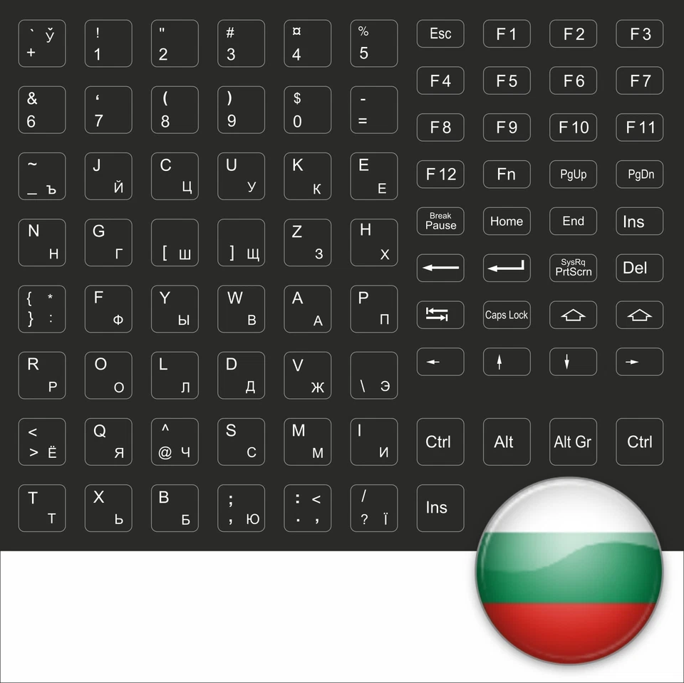 TASTATURAUFKLEBER BULGARISCH ALLE TASTEN SCHWARZ BLACK KEYSTICK BULGARIA ALL KEY
