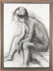 Richard Robbins (1927-2009) - 1982 Charcoal Drawing, Slouched Nude
