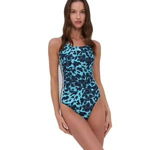 Adidas Fit Suit 3 Stripes Wild Animal Swimsuit Sports & Leisure Turquoise - Picture 1 of 6