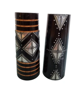 RARE 2 x South African Wooden Candle Holder Stand Art Home Decor Boho Vintage - Picture 1 of 17