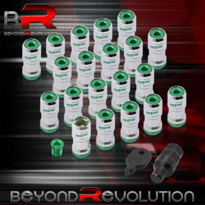 Godsnow Lug Nut Set M12 X 1.25mm Chrome Body Green Trim 20 Piece Hex Key JDM VIP - Image 1 of 3