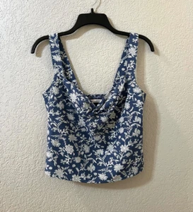 NWT Abercrombie Fitch Blue White Floral Summer Casual Feminine Tank Top Medium - Picture 1 of 6