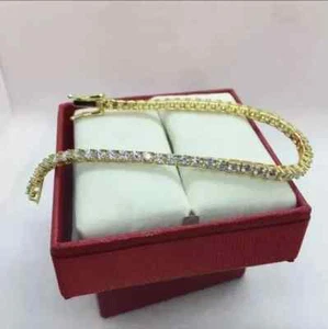 8 kt Rundschliff echter Moissanit Damen Tennis Armband 14 K Gelbgold vergoldet - Bild 1 von 7