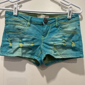 No Boundaries Junior Destructed grüne Shorts mit hohem Bund Größe 3 Taille 28 Zoll - Bild 1 von 6