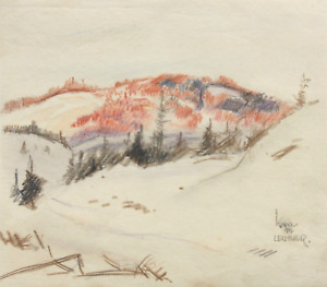 Karl Maria Lechner (1890-1974), sign. Chalk drawing, winter landscape, circa 1920
