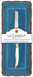 Le Cadeaux Antiqua Baguette Tray and Laguiole Bread Knife Gift Set, Blue - Picture 1 of 1