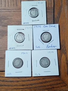Barber Dime Lot x 6 Münzen 1914, 1914, 1913, 1912, 1906 und unbekanntes Datum - Bild 1 von 11