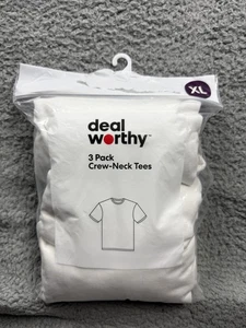 Deal Worthy Shirt Mens XL White 3 Pack Crew Neck Tee Undershirts Basics Classic - Picture 1 of 4