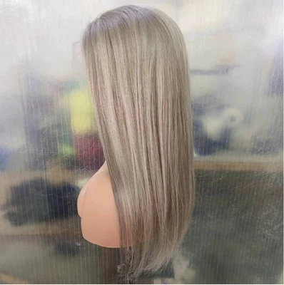 Peluca frontal de encaje 16 pulgadas 13X4 cabello humano prearrancado ombre resaltado rubio Foto 1 de 4