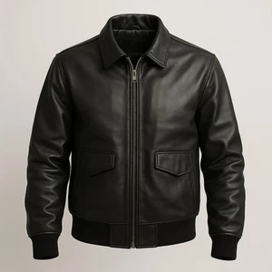 Black Leather Bomber Flight Jacket | Classic Men’s Outerwear - Picture 1 of 5