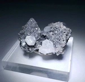 ***SUPERB-Sparkling Cerussite crystals on Tennantite, Tsuemb mine Namibia*** - Picture 1 of 9