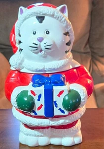 Vintage Hoan Guan Christmas Santa Cat Cookie Jar - Hoan Guan Ceramic Company - Picture 1 of 12