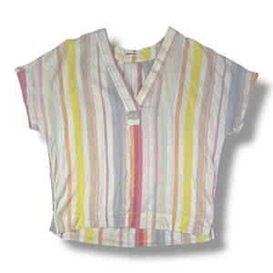 Marine Lagenlook Bali gestreift Leinenmischung Hemd Ärmel Oversize Top Größe Small - Bild 1 von 6
