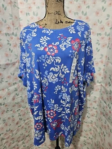 CROFT & BARROW, DAMEN NEU BLAU/ROSA BAUMWOLLE KURZÄRMELIG GEBLÜMT T-SHIRT, GRÖSSE 3X - Bild 1 von 7