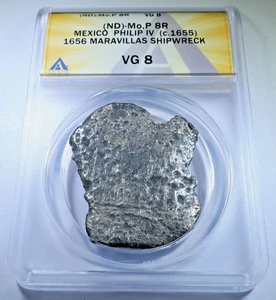 1656 Maravillas Shipwreck Spanish Mexico 8 Reales Silver Pirate Treasure 8R Coin - Picture 1 of 2