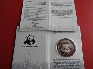 * Tanzania 100 Shilingi 1986 Silber PP  *WWF* Elefanten (Ki.7) - Bild 1 von 4