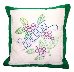 Accent Throw Pillow Oregon State Flower Made From Vintage Quilt - Picture 1 of 4
