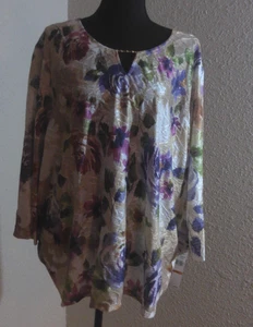 ALFRED DUNNER LILA BLUMEN TOP MIT PERLENVERZIERUNGEN NEU MIT ETIKETT GRÖSSE 3X BRANDNEU MIT ETIKETT 260 - Bild 1 von 6