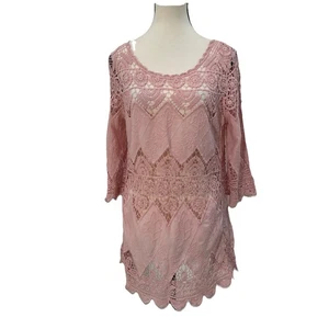 Top túnica Celesta Boho encaje crochet rosa talla S mujer vaquera costera playa - Imagen 1 de 7