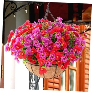 Artificial Flowers for Outdoors, 12inch Hanging Basket for Plants with Fake - Picture 1 of 8