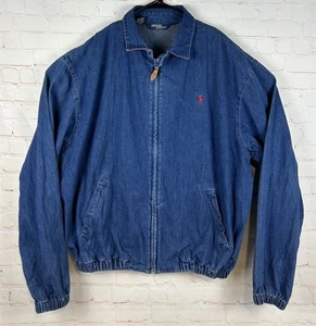 Vintage Polo Ralph Lauren Full Zip Blue Denim Jacket Mens Size XL Made In USA - Picture 1 of 9