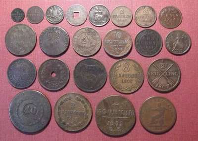 LOT OF (23) WORLD COPPER COINS - PRE-1900, MANY DIFFERENT COUNTRIES AND STATES! - Image 1 of 4