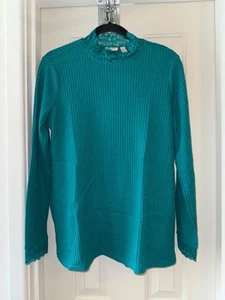 LOGO by Lori Goldstein Metallic Waffle Knit Mock Neck BLUEGRASS sz SMALL - Picture 1 of 3