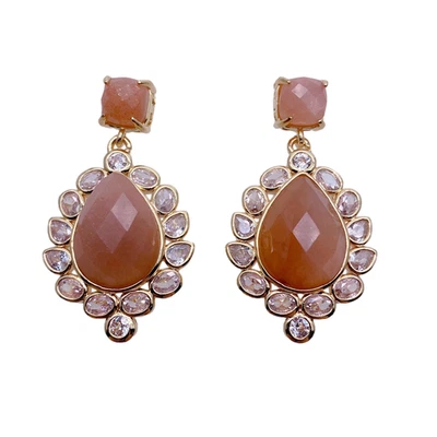 Pendientes Lágrima Piedra Solar Natural Gota Circonita Pavé Pendientes Mujer Aniversario Foto 1 de 4