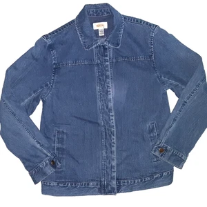 Talbots Size S Button Placket 100% Cotton Blue Denim Jean Slit Pockets Jacket - Picture 1 of 6