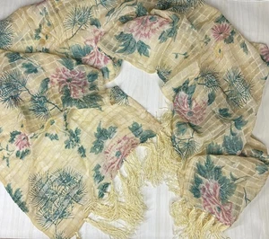 April Cornell Vtg Floral Scarf India Long Fringe Textured Stripe Cottagecore - Picture 1 of 8
