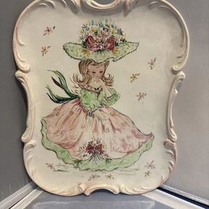 60er Jahre Keramik Wandplatte Teller Tablett handbemalt Lady Bonet & Victorian Lady - Bild 1 von 14