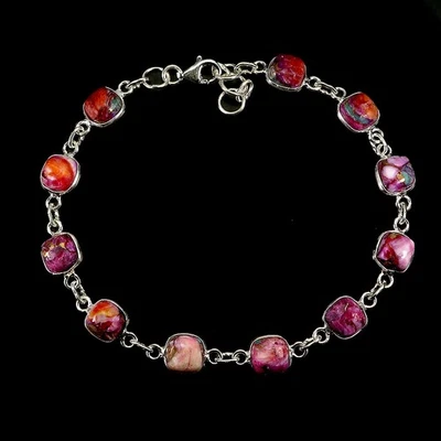 925 Sterling Silver Bracelet Cushion Kingman Turquoise 6mm Gemstone Jewelry 7in - Image 1 of 4