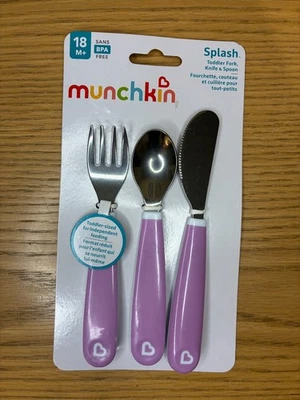 NEW Munchkin Splash Purple Toddler Silverware Set - Fork, Spoon, Knife - Image 1 of 2