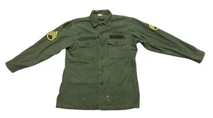 Vintage 60s US Army Sateen Fatigue OG 107 Shirt Men’s 16.5 Paint Patches Vietnam - Picture 1 of 22