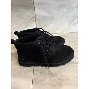 UGG Women’s Black Neumel Lined Winter Ankle Boots Size 7 Lace Up Shearling - Picture 1 of 7