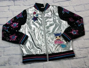 Lol Surprise Girl GIRLS SIZE L 10/12 Pink Bomber Jacket Glitter Sequin Sleeves - Picture 1 of 12