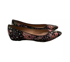 Sundance Black Floral Pointed Toe Flats Size 8 Boho Flowers Casual Work Comfy - Picture 1 of 5