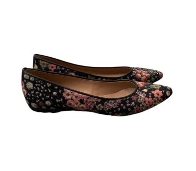 Sundance Black Floral Pointed Toe Flats Size 8 Boho Colorful Casual Work Comfy - Image 1 of 4