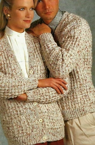 0253 His & Hers Cardigan Chunky 32-46"  - Vintage Knitting Pattern Reprint - Picture 1 of 2