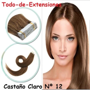 Extensiones Adhesivas de Pelo Natural, 55 cm de Largo y 50 GR, CASTAÑO CLARO 12 - Imagen 1 de 11