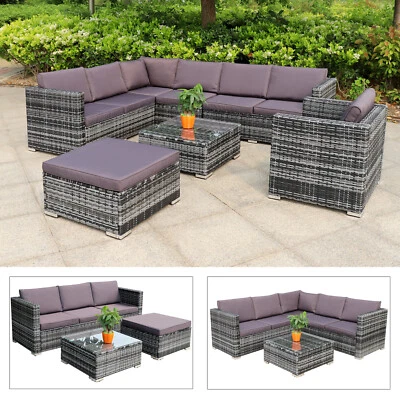 HANSSON Polyrattan Rattan Lounge Set Sitzgruppe Garnitur Sofa Sessel Hocker Tisch m Glas