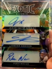 1/1 Leaf Exotic Rookies Autos - Puka Nacua, Jordan Addison, Jaxon Smith-Njibja
