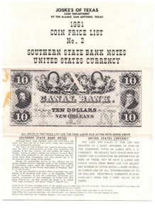 Listino prezzi 1961, Stati del Sud e moneta USA, Joske's of Texas - Foto 1 di 1