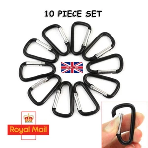 D Carabiner Clip Pack of 10 Small Snap Clasp Hook Keyring Camping Carabina - Picture 1 of 6
