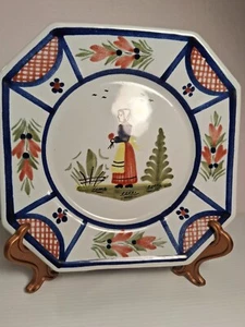 Henriot Quimper Faience Pottery Mistral Blue Hand Painted 7.75 Inch Plate Signed - Picture 1 of 6